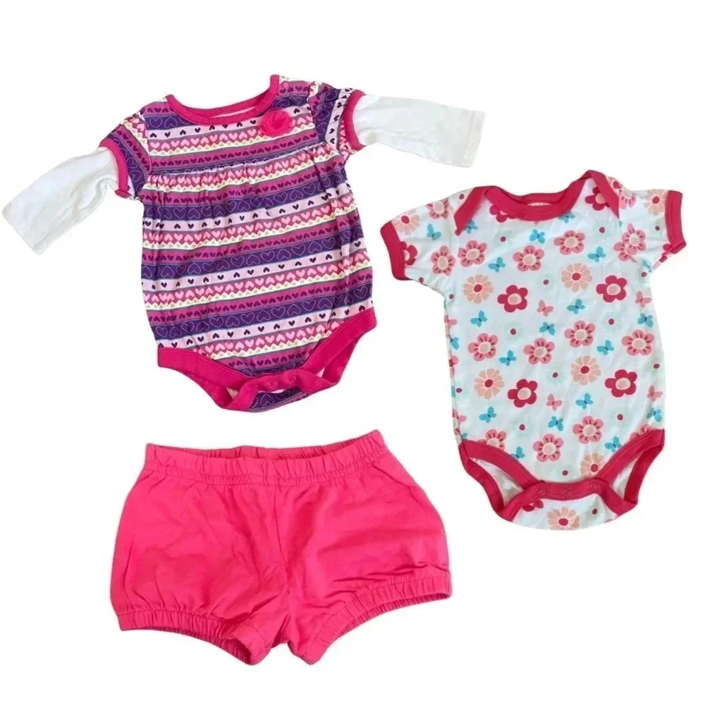 Baby Girls’ Bodysuits and Shorts Bundle, Size 0-3M 100% Cotton Set